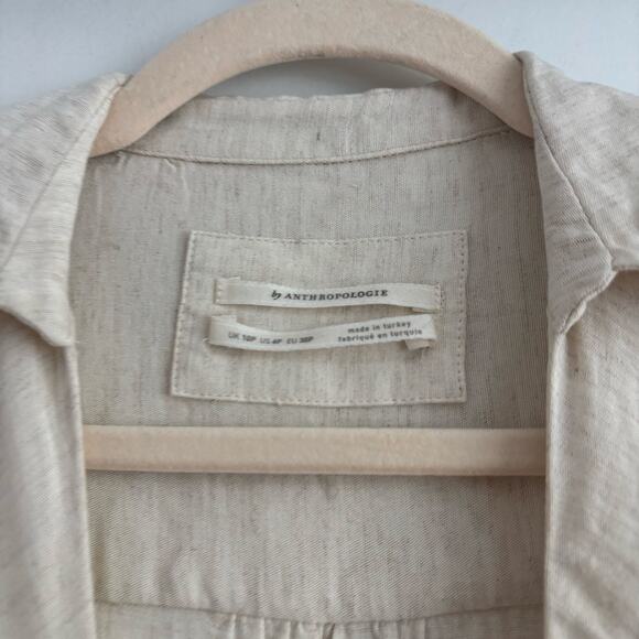 By Anthropologie V-Neck Knot Front Linen Midi Dress 6P Cream Minimalist Neutral - Picture 9 of 13